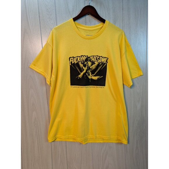 Men's Yellow XL Graphic T-Shirt Awesome F*cking Awesome Birth - Picture 1 of 6